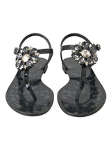 Dolce & Gabbana Black Crystal Flats Sandals - Luxurious Comfort