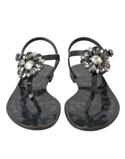Dolce & Gabbana Zwarte Crystal Flats Sandalen Slippers Schoenen