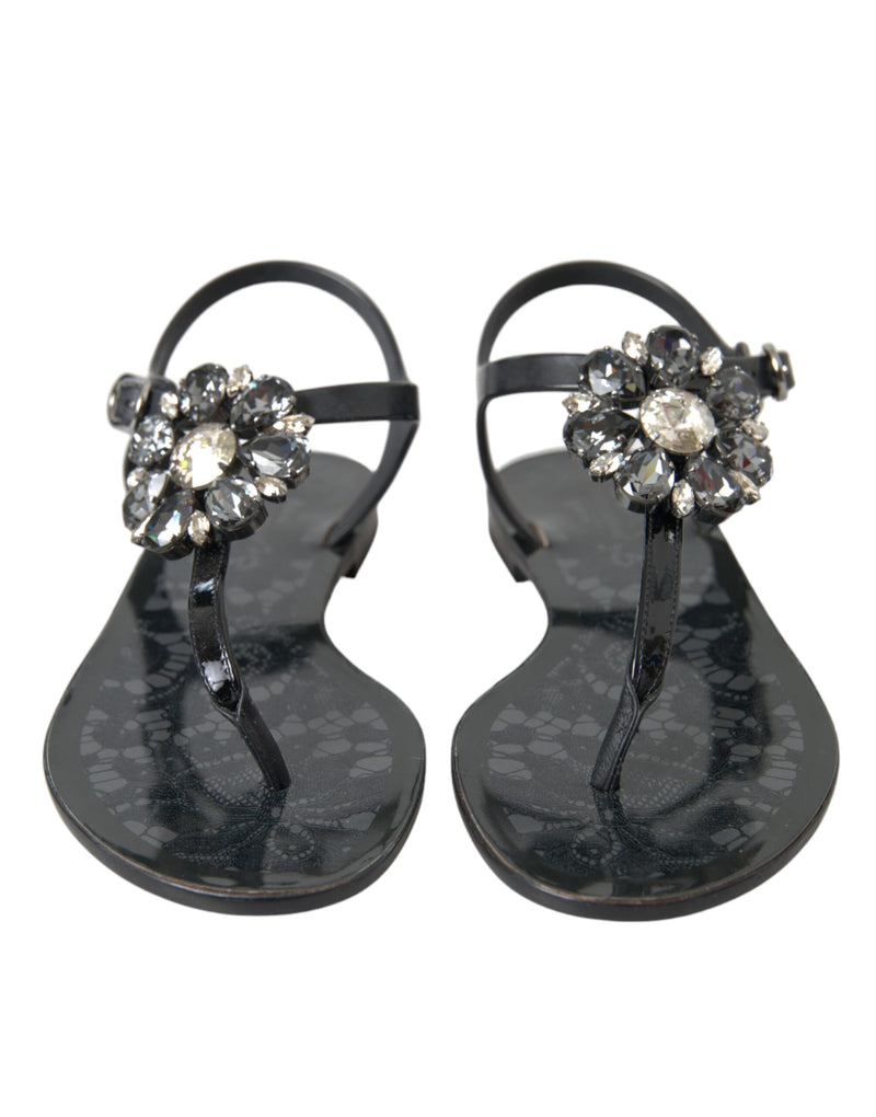 Dolce & Gabbana Black Crystal Flats Sandals - Luxurious Comfort