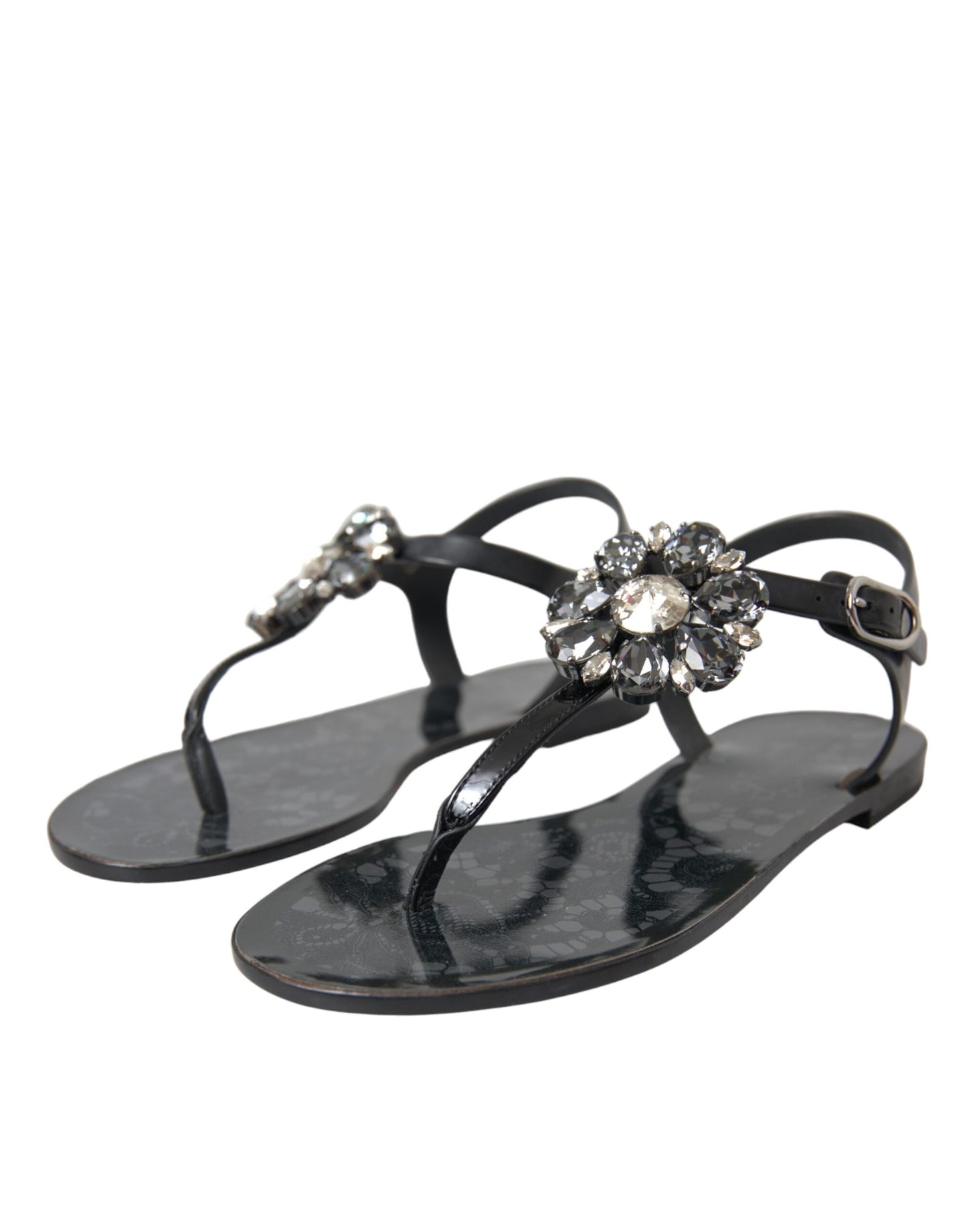 Dolce & Gabbana Zwarte Crystal Flats Sandalen Slippers Schoenen