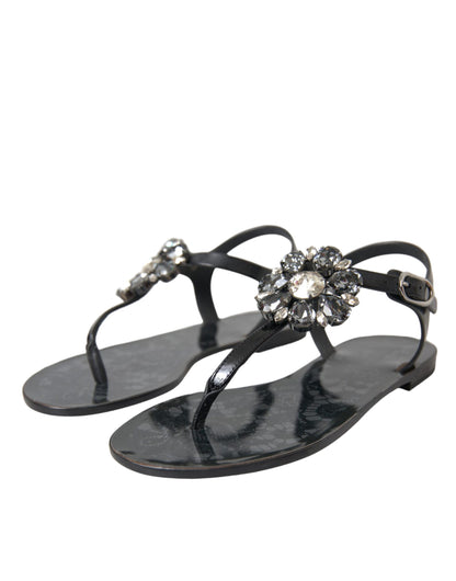 Dolce & Gabbana Zwarte Crystal Flats Sandalen Slippers Schoenen