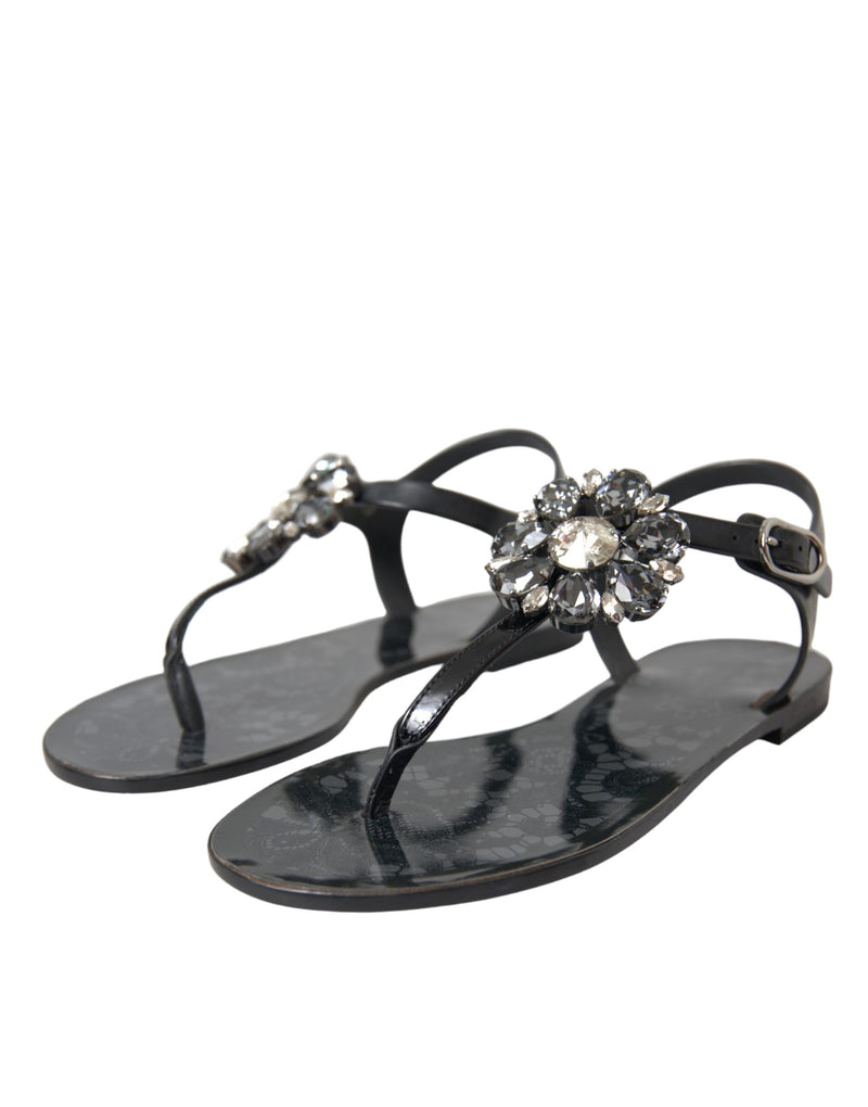 Dolce & Gabbana Black Crystal Flats Sandals - Luxurious Comfort