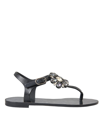 Dolce & Gabbana Zwarte Crystal Flats Sandalen Slippers Schoenen