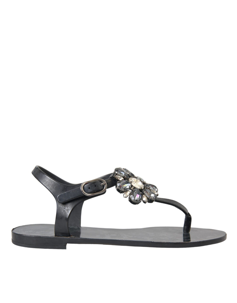 Dolce & Gabbana Black Crystal Flats Sandals - Luxurious Comfort