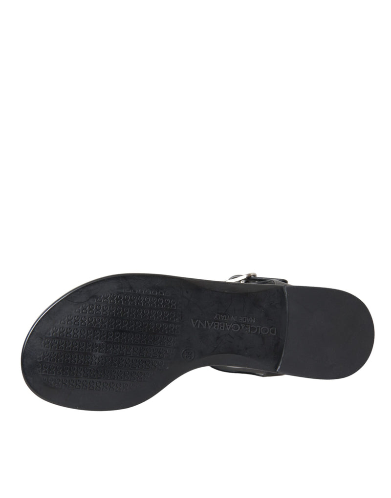 Dolce & Gabbana Black Crystal Flats Sandals - Luxurious Comfort