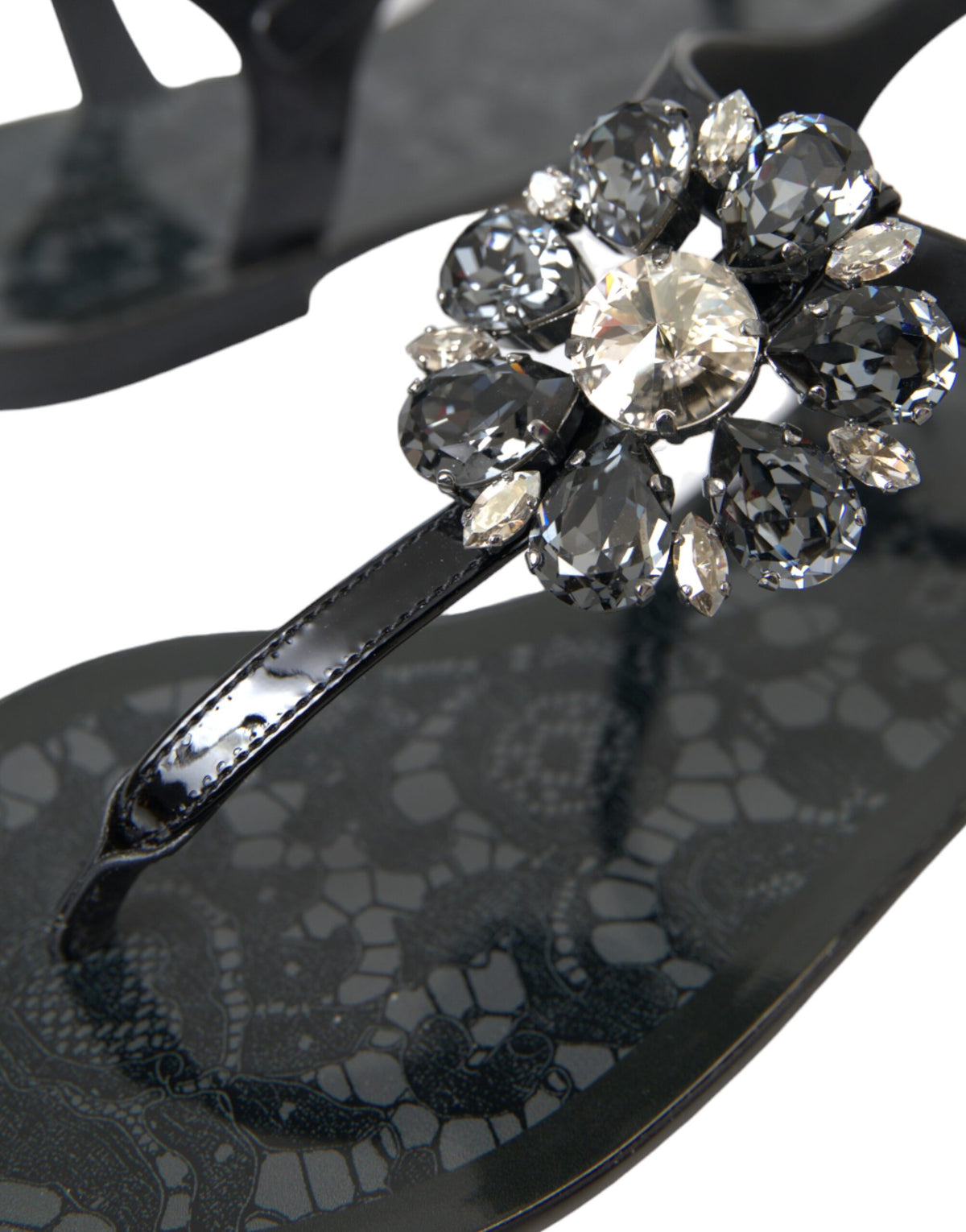 Dolce & Gabbana Black Crystal Flats Sandals - Luxurious Comfort