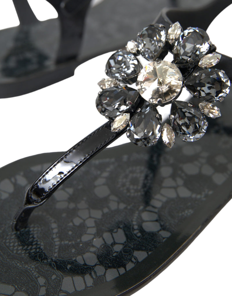 Dolce & Gabbana Black Crystal Flats Sandals - Luxurious Comfort