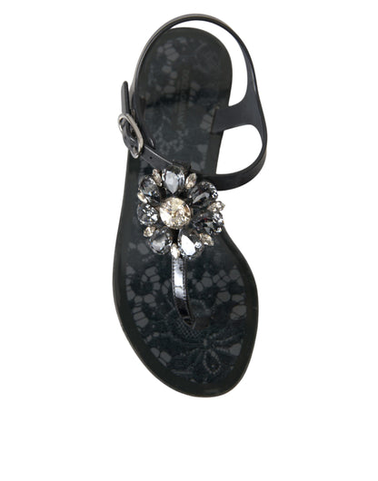 Dolce & Gabbana Zwarte Crystal Flats Sandalen Slippers Schoenen