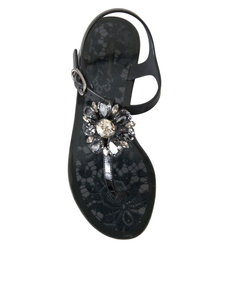 Dolce & Gabbana Black Crystal Flats Sandals - Luxurious Comfort