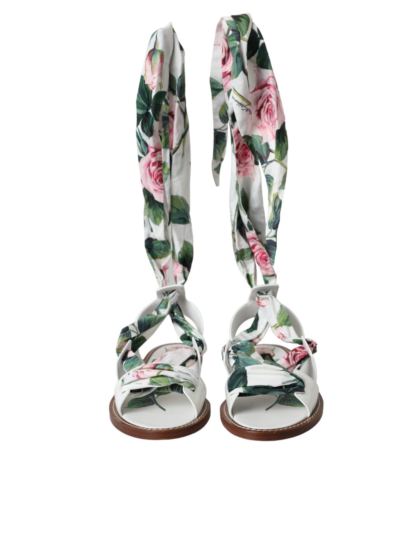 Sandales compensées à envelopper autour de la cheville, imprimé floral multicolore, Dolce & Gabbana.