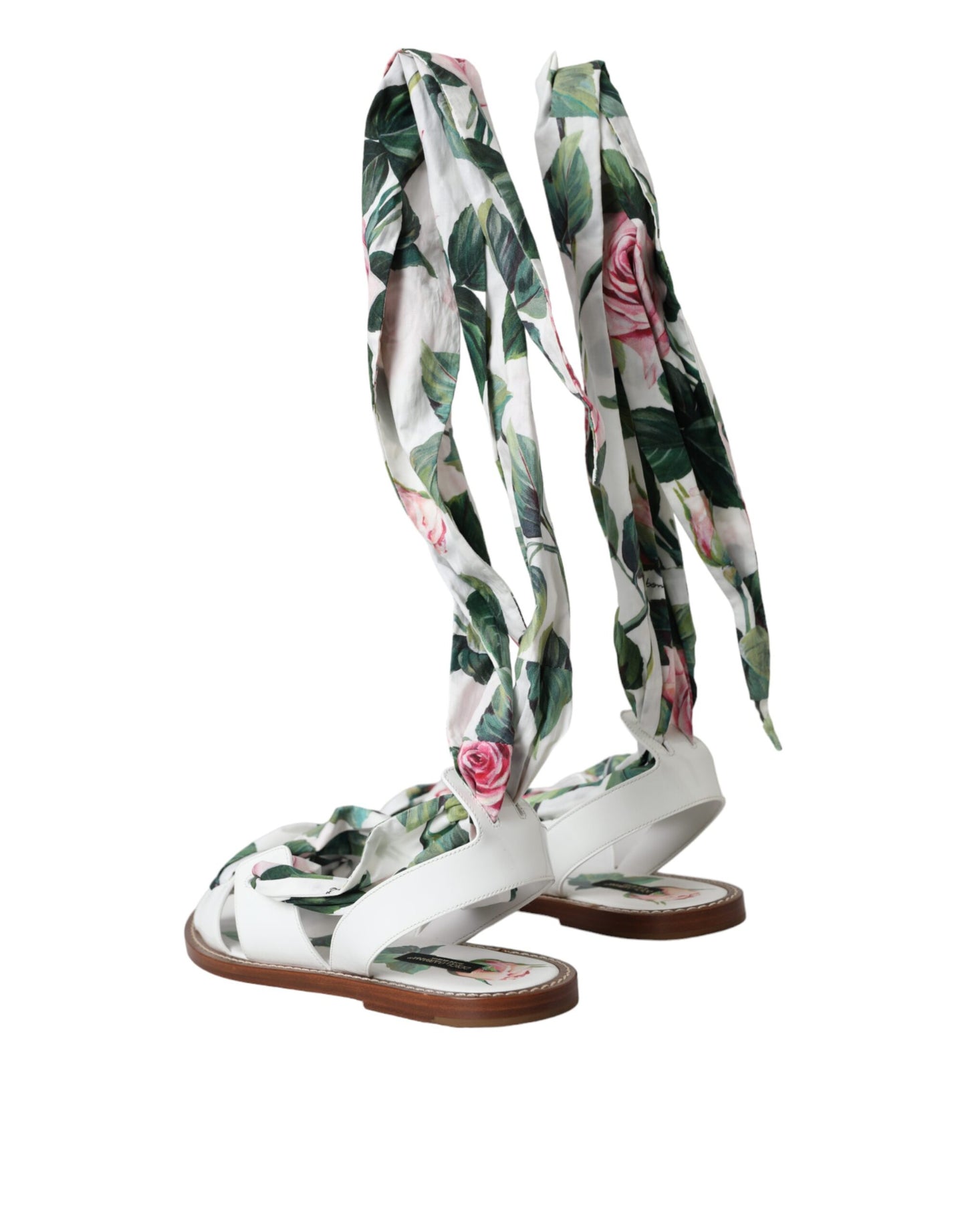 Sandales compensées à envelopper autour de la cheville, imprimé floral multicolore, Dolce & Gabbana.