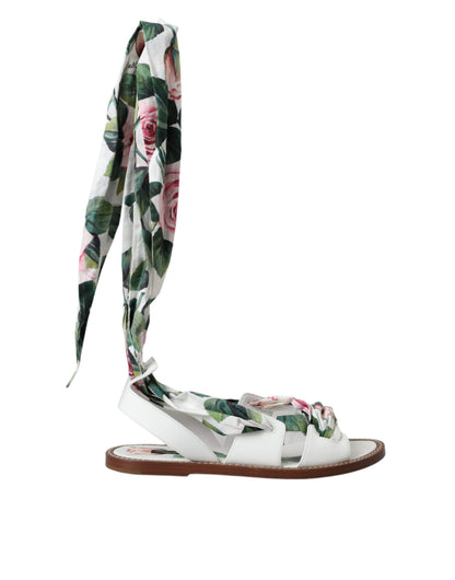 Sandales compensées à envelopper autour de la cheville, imprimé floral multicolore, Dolce & Gabbana.