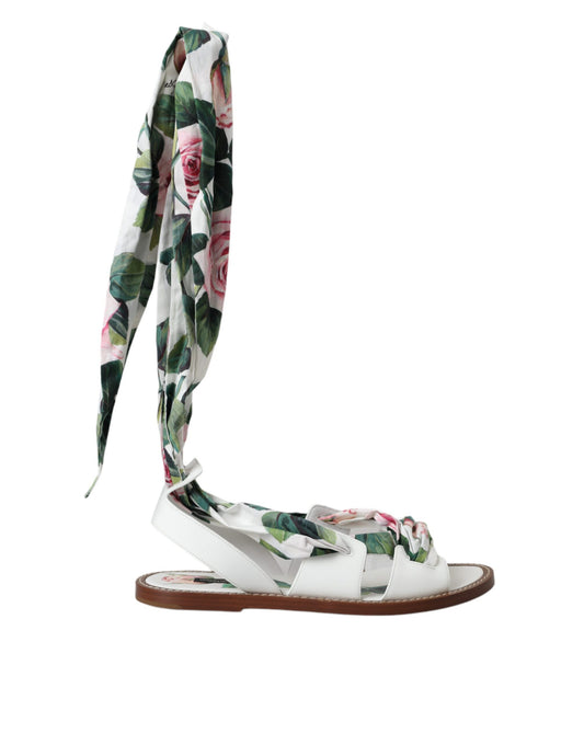 Sandales compensées à envelopper autour de la cheville, imprimé floral multicolore, Dolce & Gabbana.