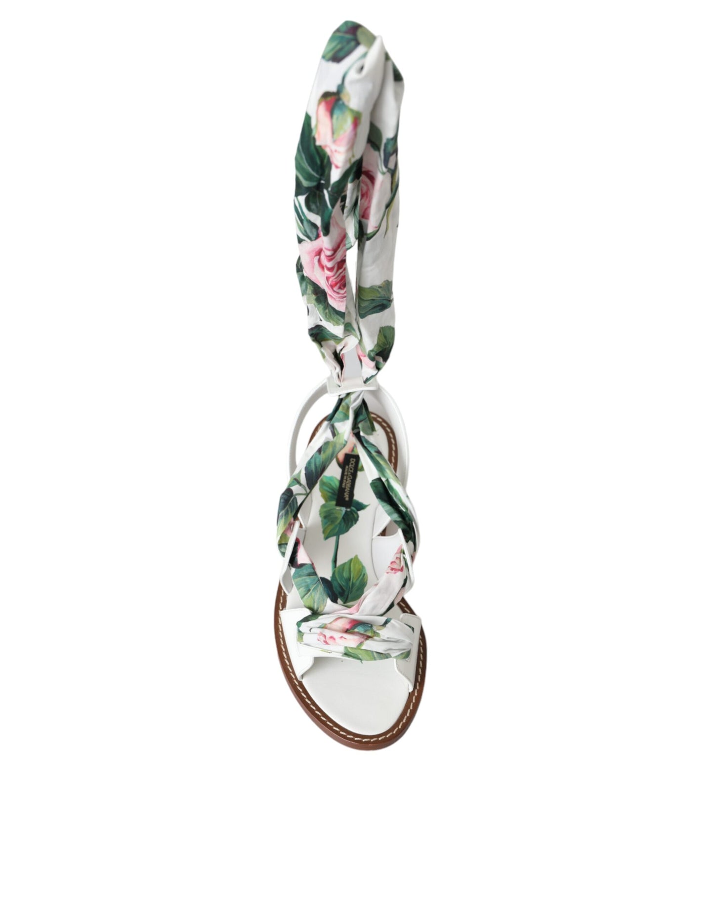 Sandales compensées à envelopper autour de la cheville, imprimé floral multicolore, Dolce & Gabbana.
