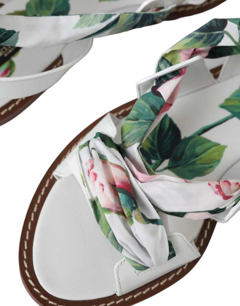 Dolce & Gabbana Multicolor Floral Print Ankle Wrap Sandals