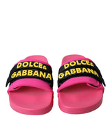 Dolce & Gabbana Sandales Plates de Plage Logo Noir et Rose