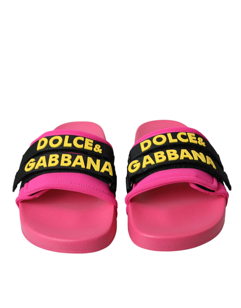 Dolce & Gabbana Sandales Plates de Plage Logo Noir et Rose