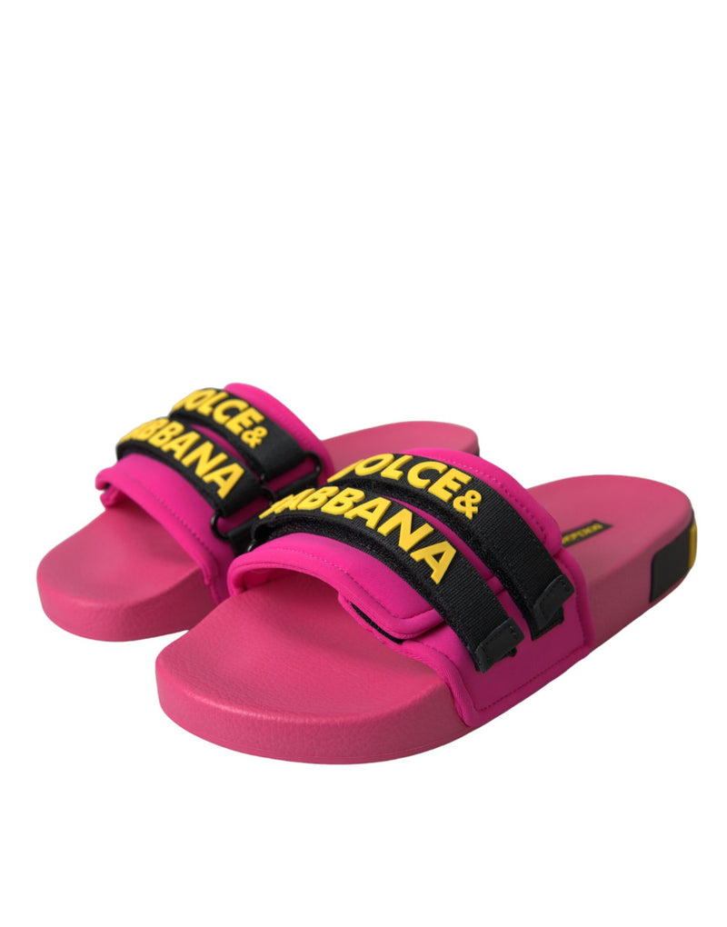 Dolce & Gabbana Sandales Plates de Plage Logo Noir et Rose
