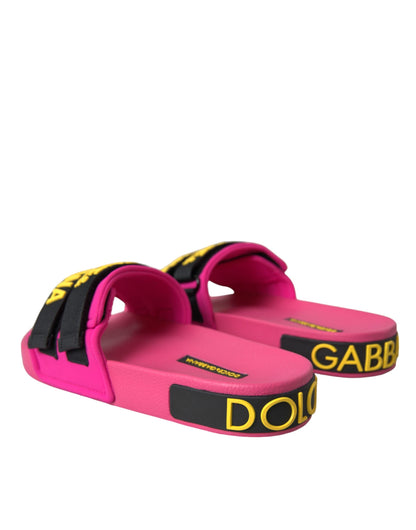 Dolce & Gabbana Roze Zwarte Logo Strand Sandalen Schoenen