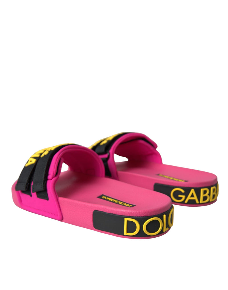Dolce & Gabbana Sandales Plates de Plage Logo Noir et Rose