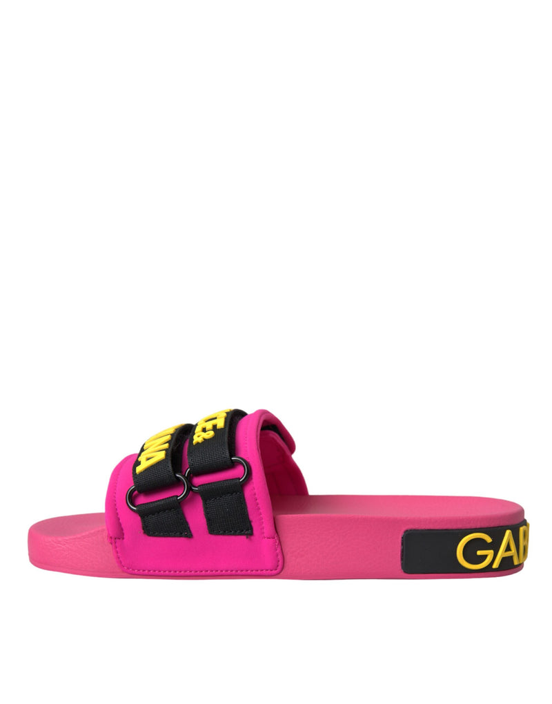 Dolce & Gabbana Sandales Plates de Plage Logo Noir et Rose