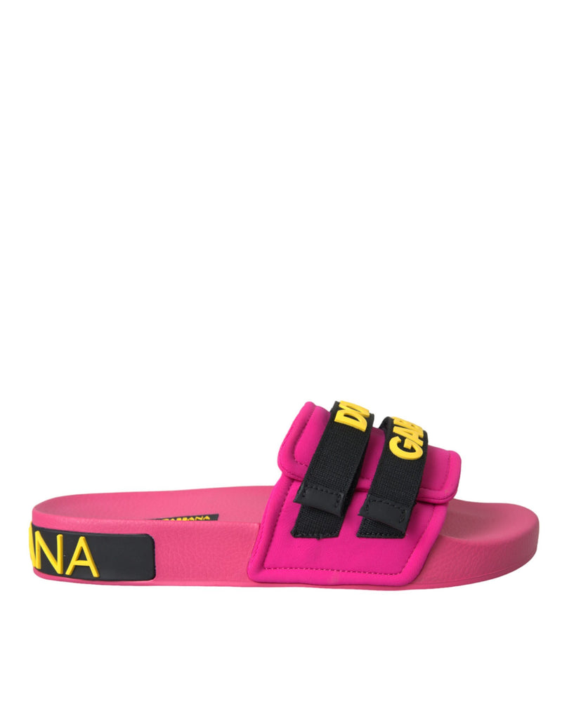 Dolce & Gabbana Sandales Plates de Plage Logo Noir et Rose