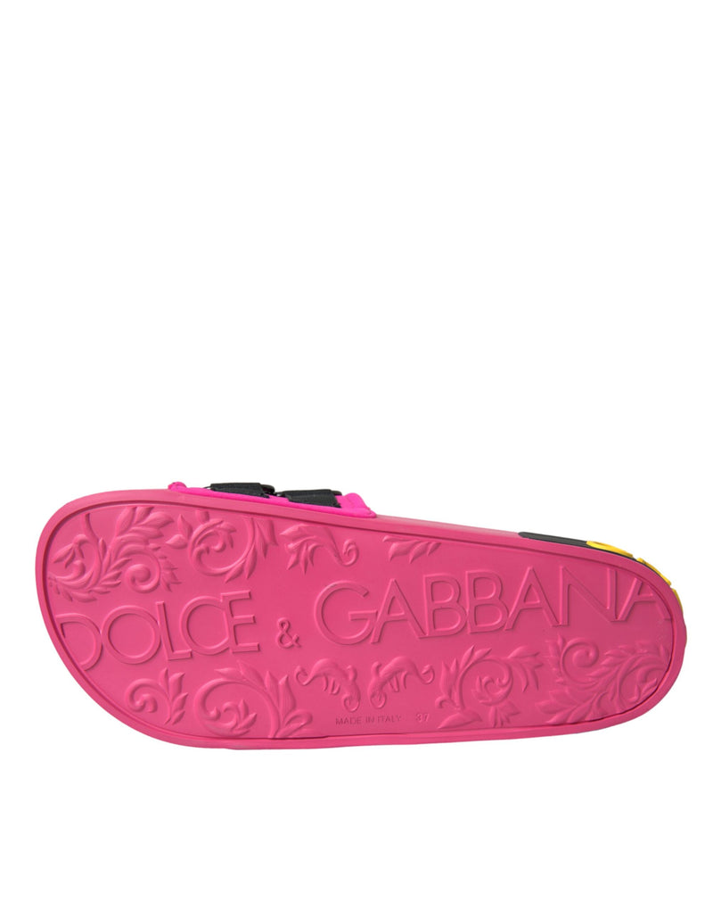 Dolce & Gabbana Sandales Plates de Plage Logo Noir et Rose