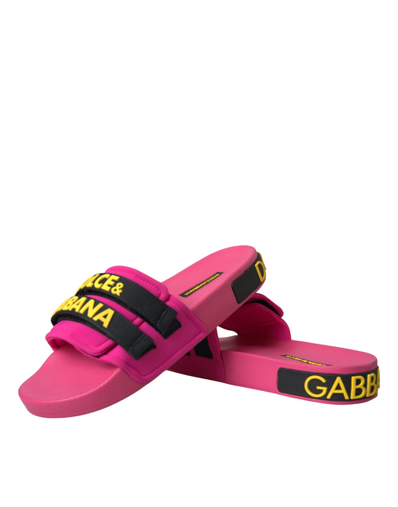 Dolce & Gabbana Sandales Plates de Plage Logo Noir et Rose