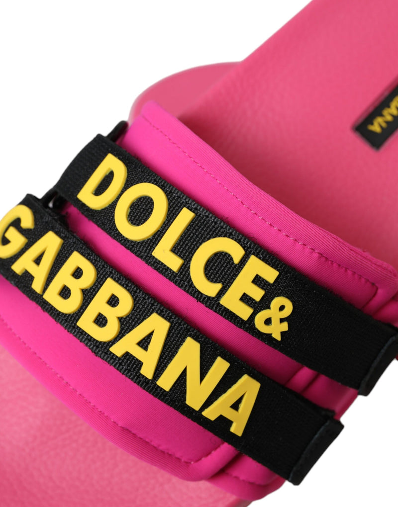 Dolce & Gabbana Sandales Plates de Plage Logo Noir et Rose