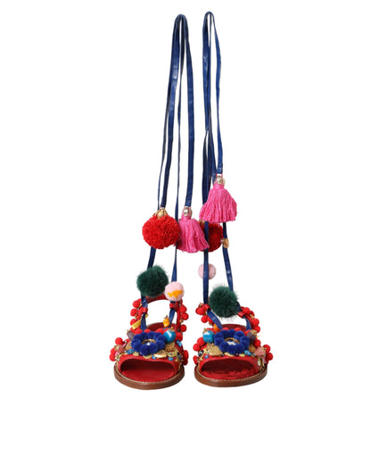 Dolce & Gabbana Multicolour Pom Pom Fur Wrap Sandalen