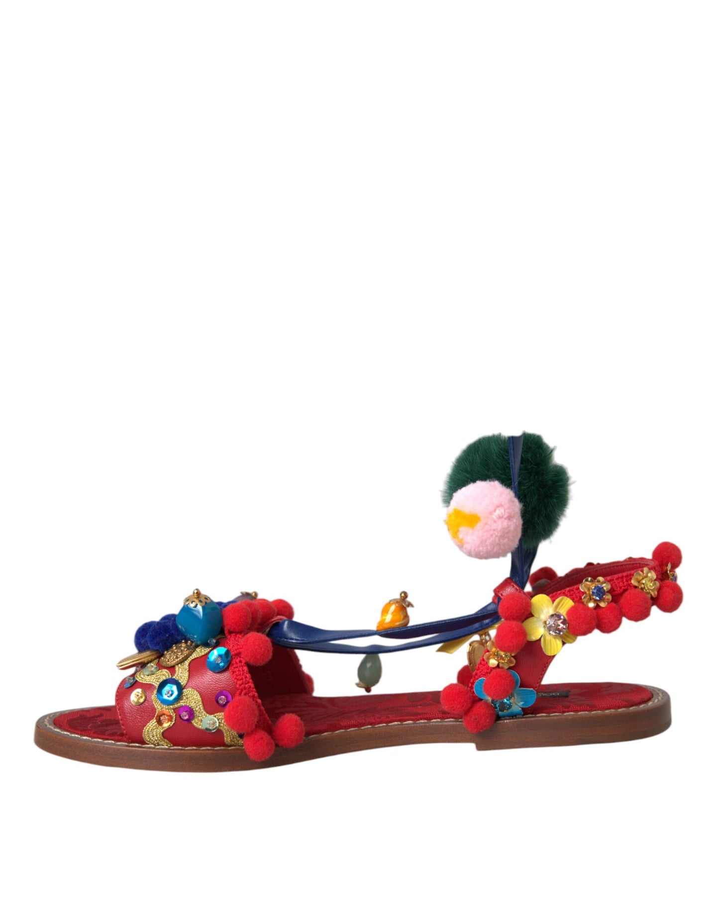 Dolce & Gabbana Multicolour Pom Pom Fur Wrap Sandalen