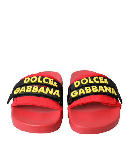 Dolce & Gabbana Rode en Zwarte Logo Strand Sandalen