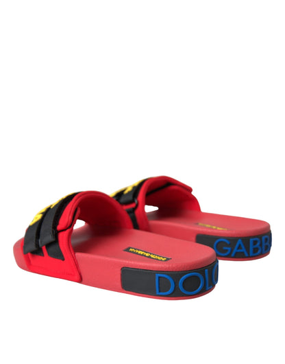 Dolce & Gabbana Rode en Zwarte Logo Strand Sandalen