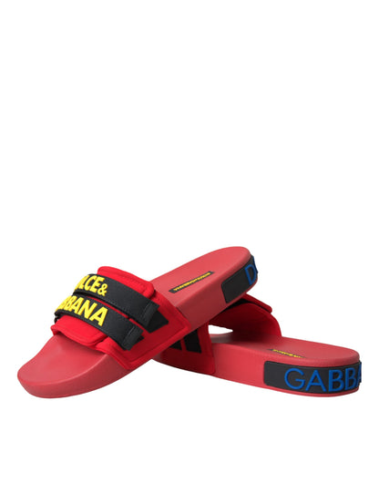 Dolce & Gabbana Rode en Zwarte Logo Strand Sandalen