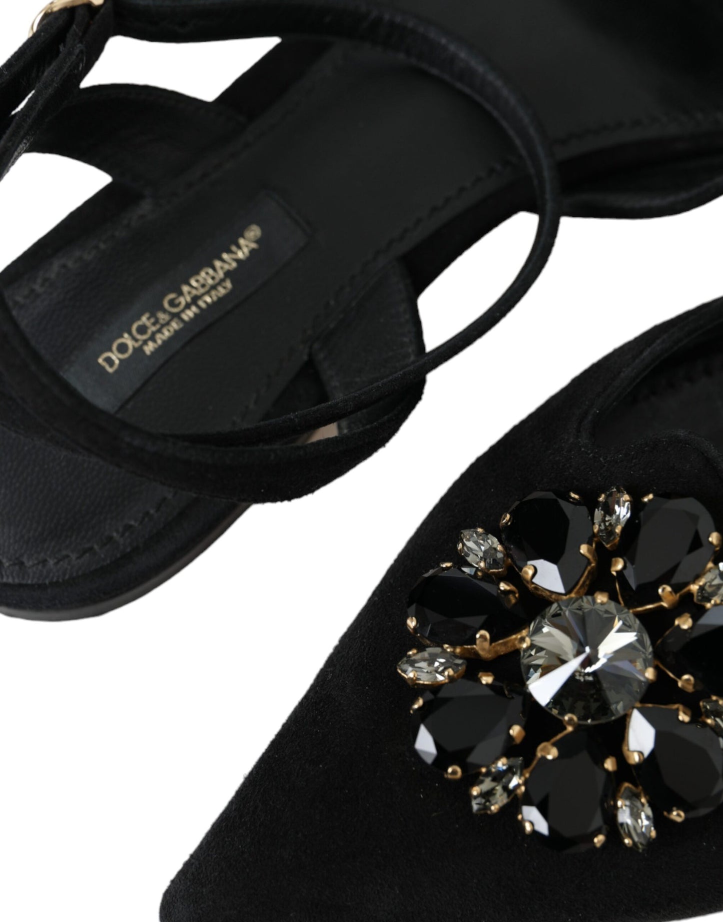 Dolce & Gabbana Zwarte Lederen Crystal Slingback Sandalen