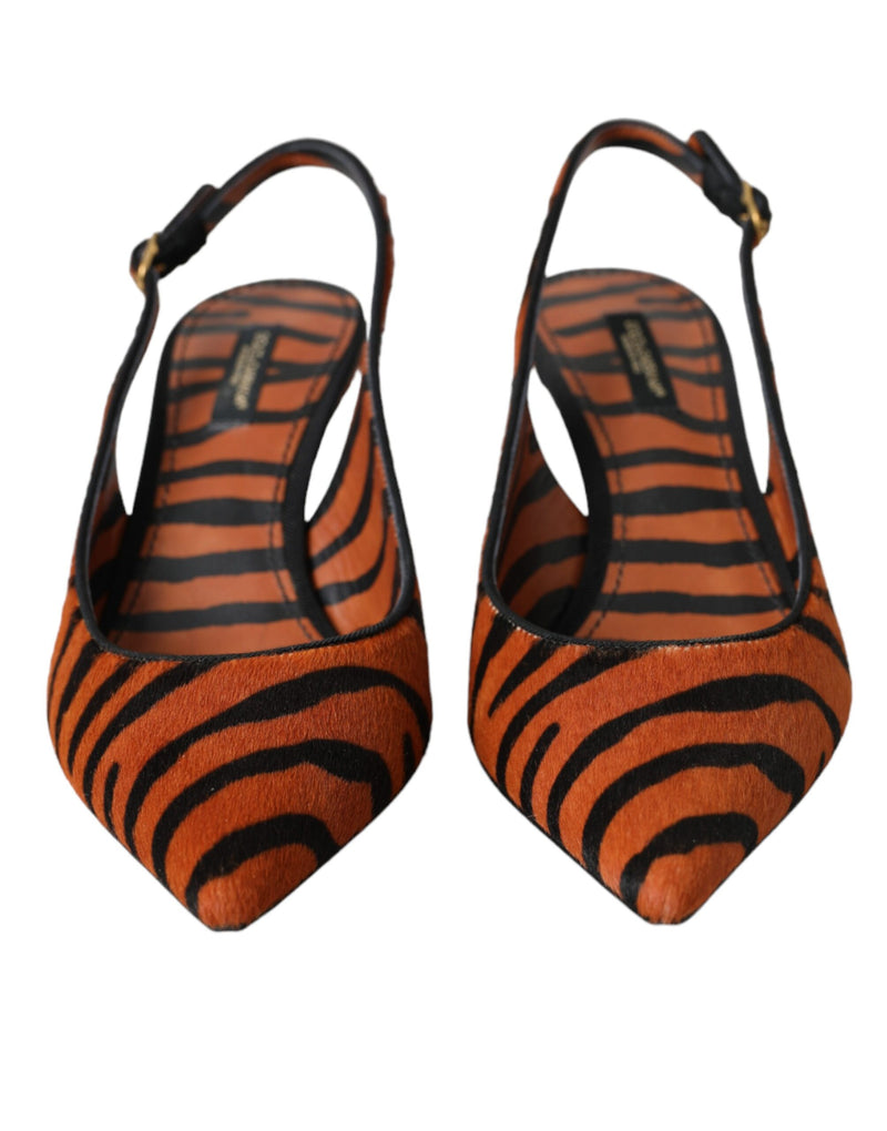 Dolce & Gabbana Slingbacks en Cuir Zebra Noir Orange