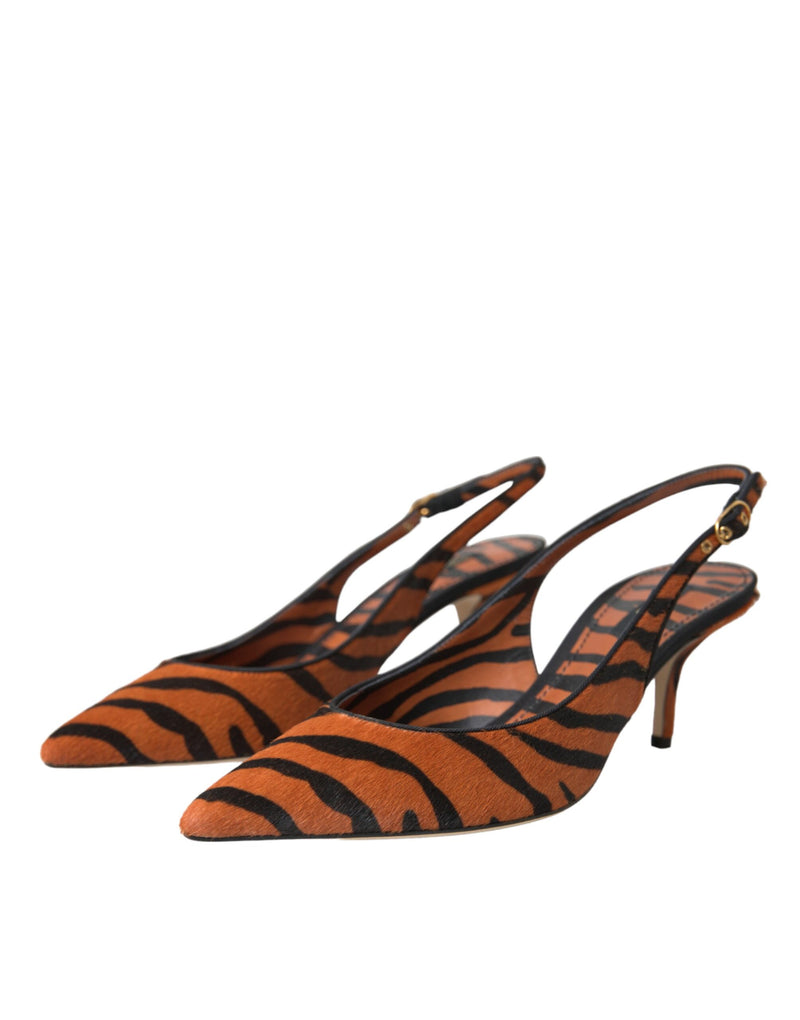 Dolce & Gabbana Slingbacks en Cuir Zebra Noir Orange