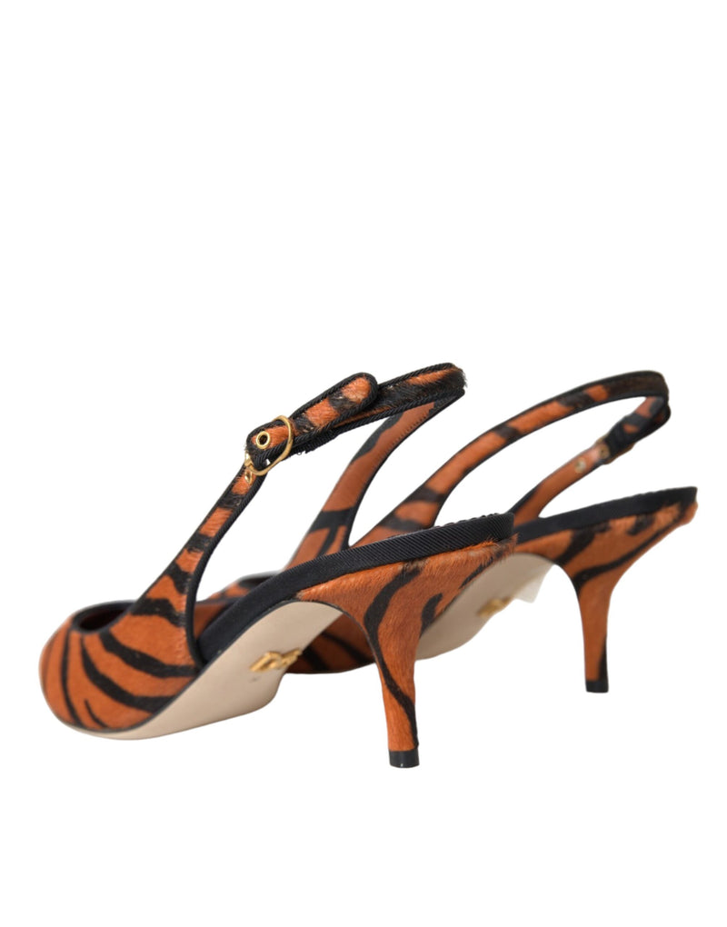 Dolce & Gabbana Slingbacks en Cuir Zebra Noir Orange