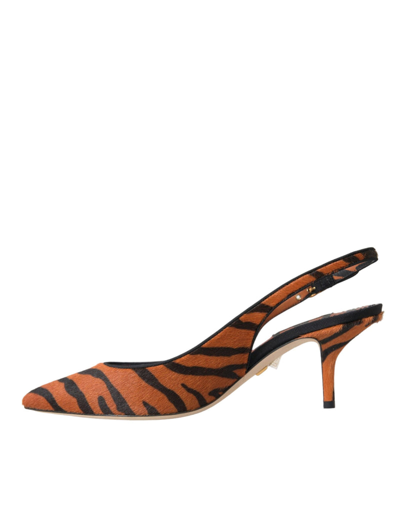 Dolce & Gabbana Slingbacks en Cuir Zebra Noir Orange
