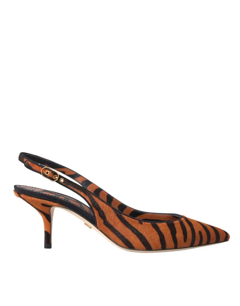 Dolce & Gabbana Slingbacks en Cuir Zebra Noir Orange