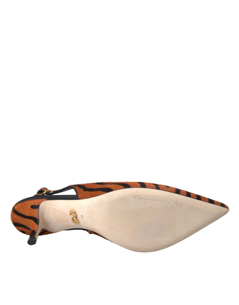 Dolce & Gabbana Slingbacks en Cuir Zebra Noir Orange