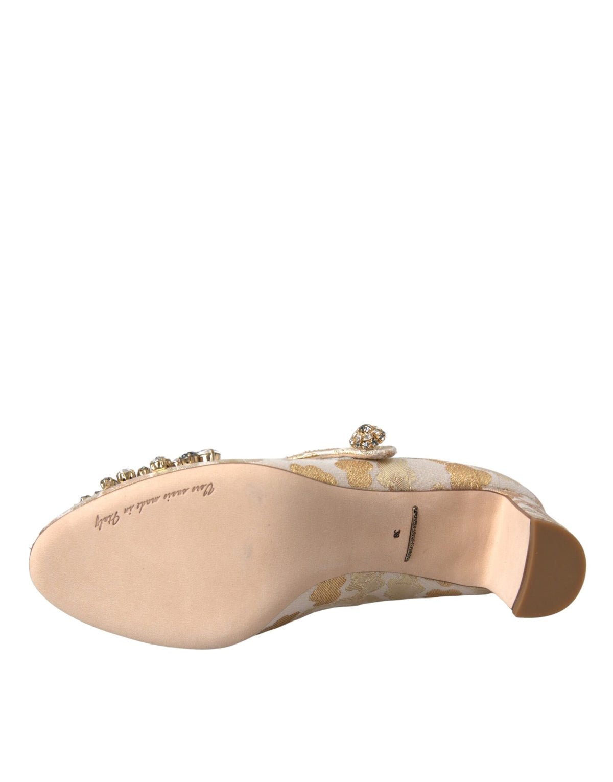 Dolce & Gabbana Gold Jacquard Crystal Mary Janes Pumps