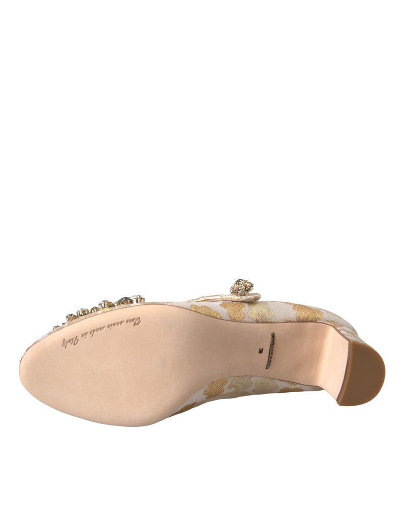 Dolce & Gabbana Gold Jacquard Crystal Mary Janes Pumps