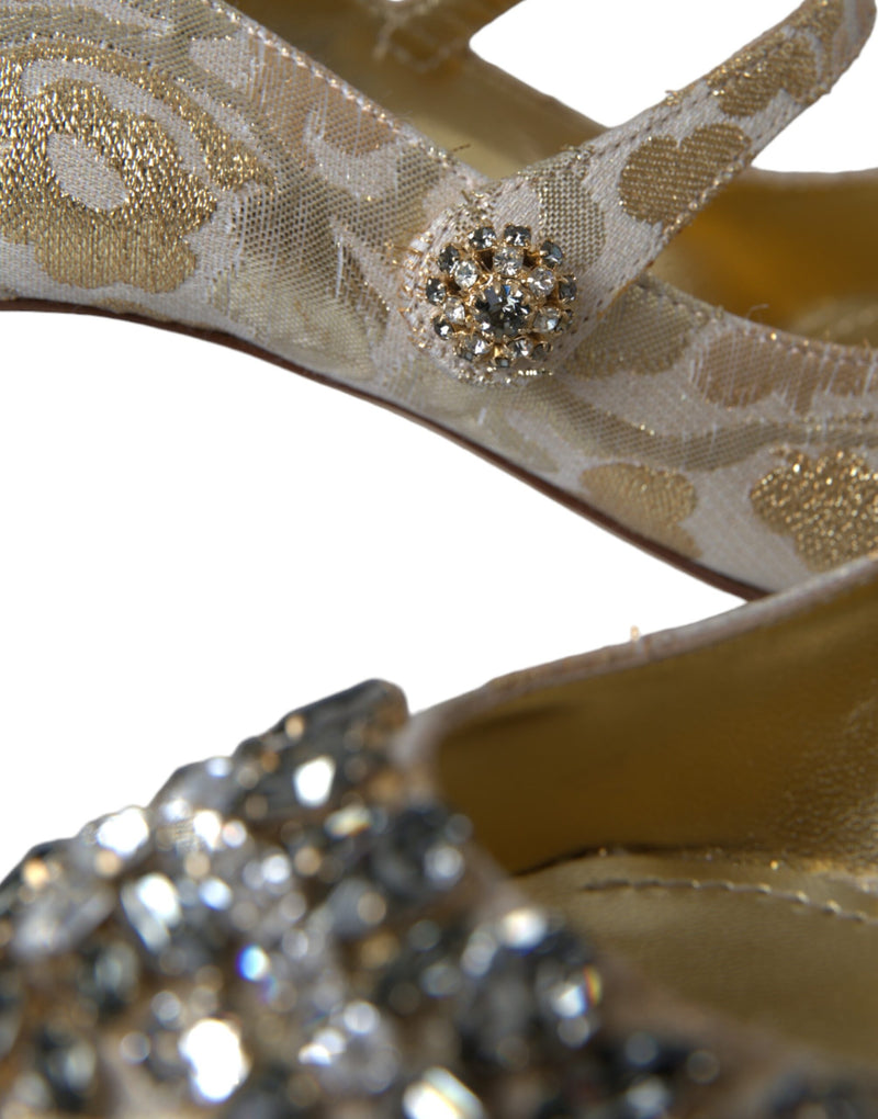 Dolce & Gabbana Gold Jacquard Crystal Mary Janes Pumps