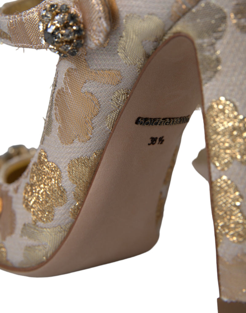 Dolce & Gabbana Gold Jacquard Crystal Mary Janes Pumps