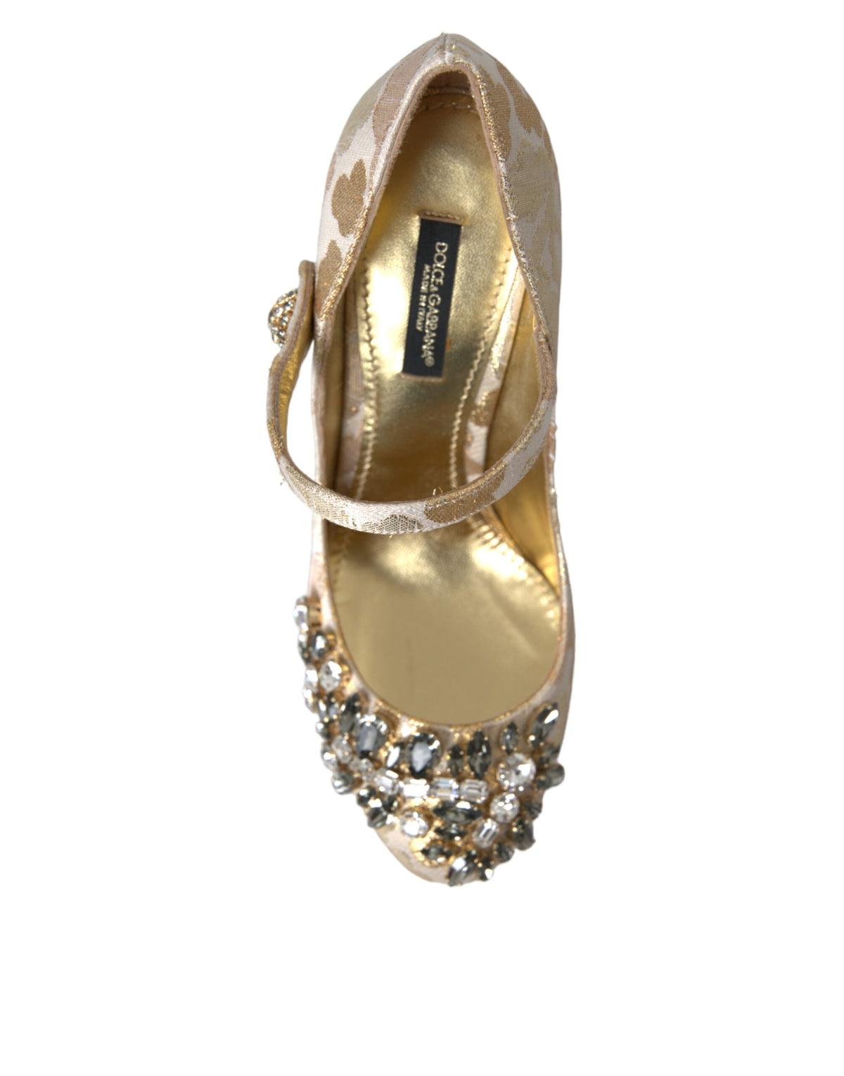 Dolce & Gabbana Gold Jacquard Crystal Mary Janes Pumps