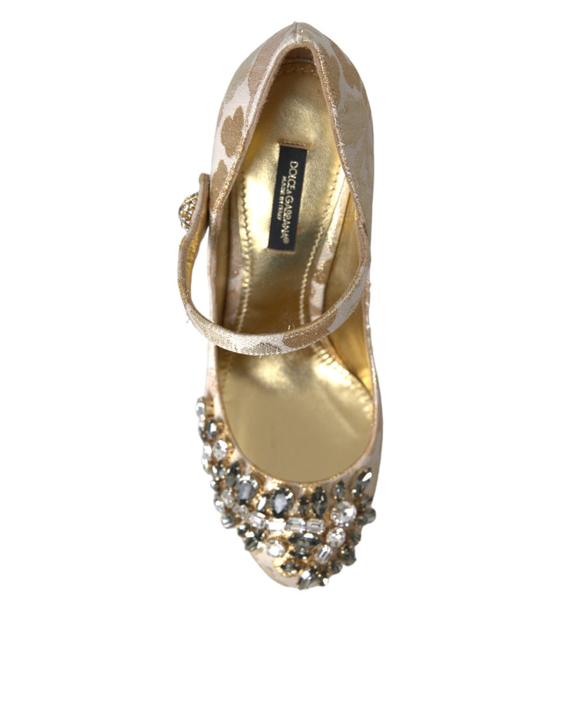 Dolce & Gabbana Gold Jacquard Crystal Mary Janes Pumps