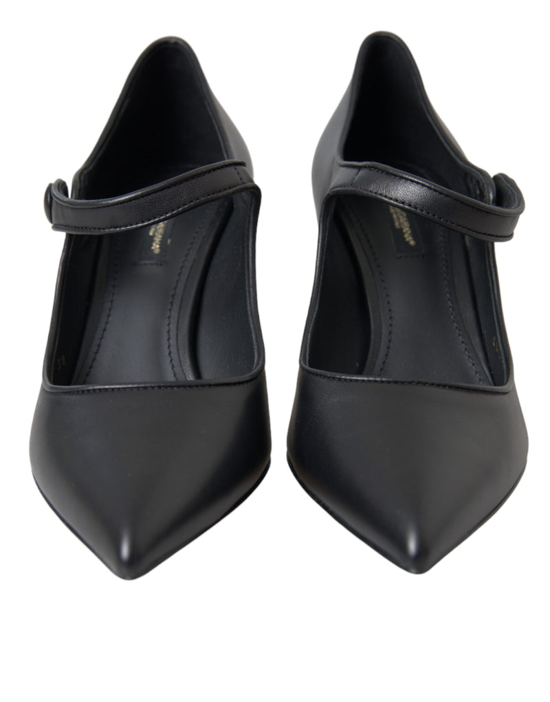 Dolce & Gabbana Black Leather Logo Heels Mary Jane Pumps