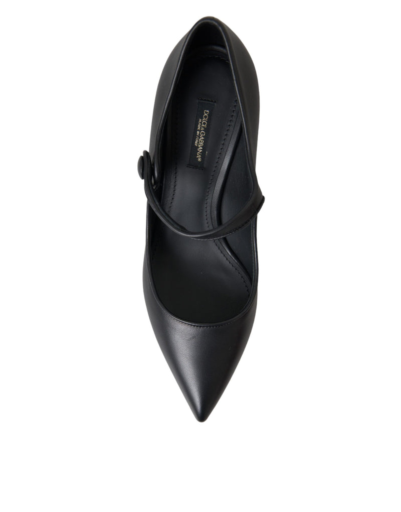 Dolce & Gabbana Black Leather Logo Heels Mary Jane Pumps