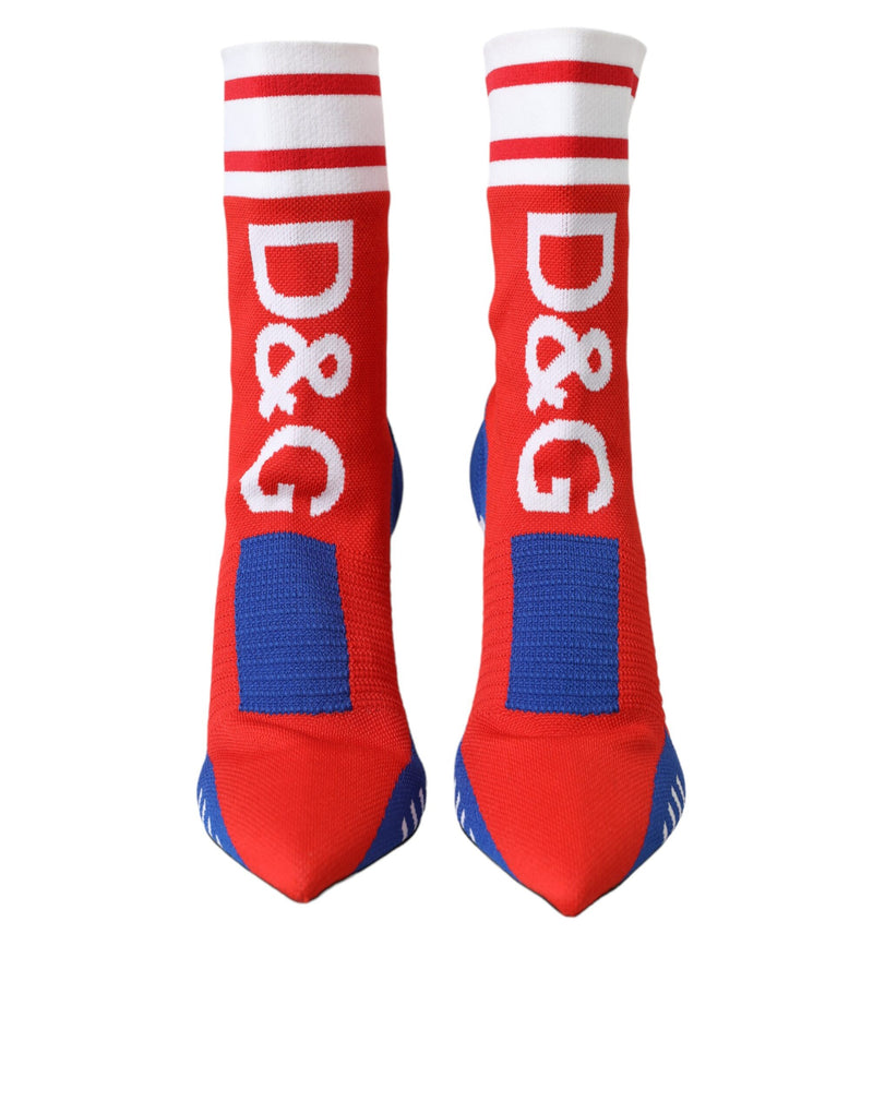 Dolce & Gabbana Red Blue Stretch Sock Style Ankle Boots